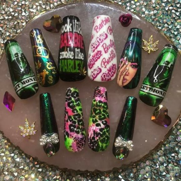 Handmade Hard Gel XL Coffin Press On Nails - Picture 1 of 6
